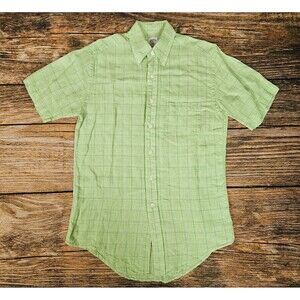 VTG Brooks Brothers 346 Men S Linen Short Sleeve Polo Shirt Lime Green Plaid EUC
